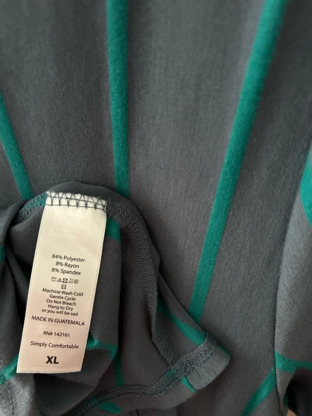 LuLaRoe Carly Gray Maxi Dress with Teal Stripe High-Low Hem - Picture 6 of 6